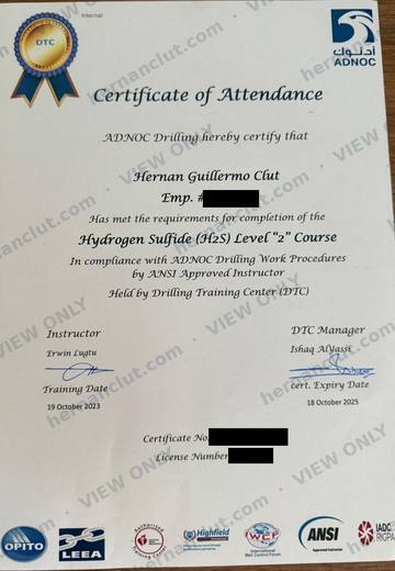 H2S Level 2 – Certificate of Attendance