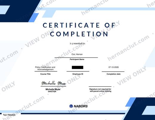 Policy Certification & Acknowledgement